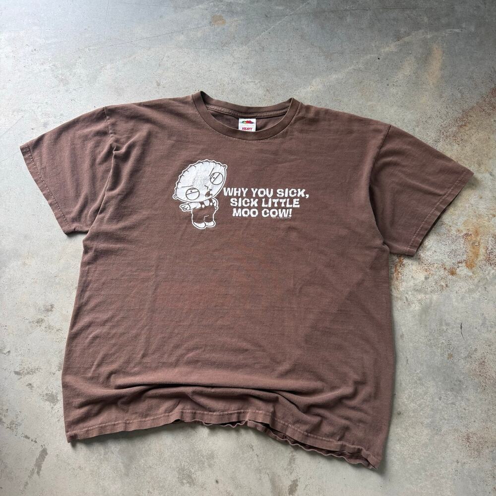 Vintage Y2K Family Guy Stewie TV Show Promo Retro Brown Graphic T-shirt Size XL